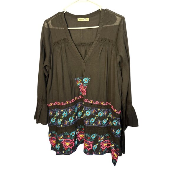 Kyla Seo Womens S Black Viscose Boho Tunic With Embroidery & Lace Details - Picture 1 of 6